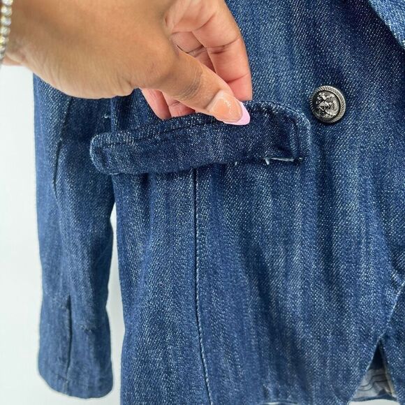 ECO Italy Women’s Dark Wash Denim Blazer Size 42 (US 6) Double Breasted - Picture 6 of 16
